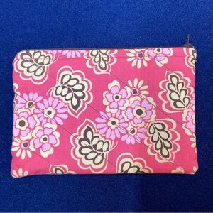 Lily Threads quilted Pink/yellow/brown  Floral Cosmetic Bag with Zipper Closure